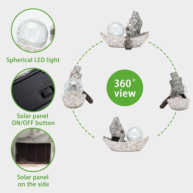 Garden Statue of Cat,Garden Decor Cat Figurine,Cats Outdoor Statue,Solar Decor for Patio,Balcony,Yard,Lawn Ornament-VerdiqueGarden