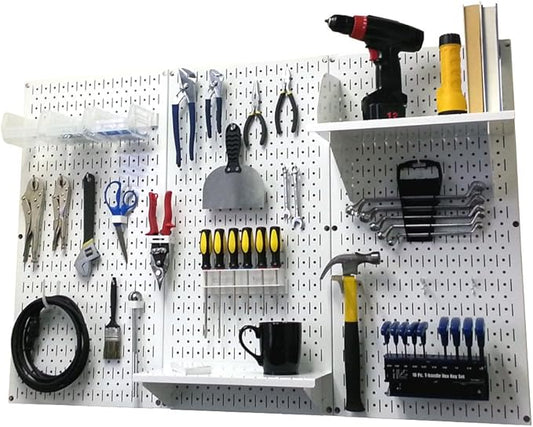 Wall Control Pegboard Organizer 4 ft. Metal Pegboard Standard Tool Storage Kit with White Toolboard and White Accessories-VerdiqueGarden