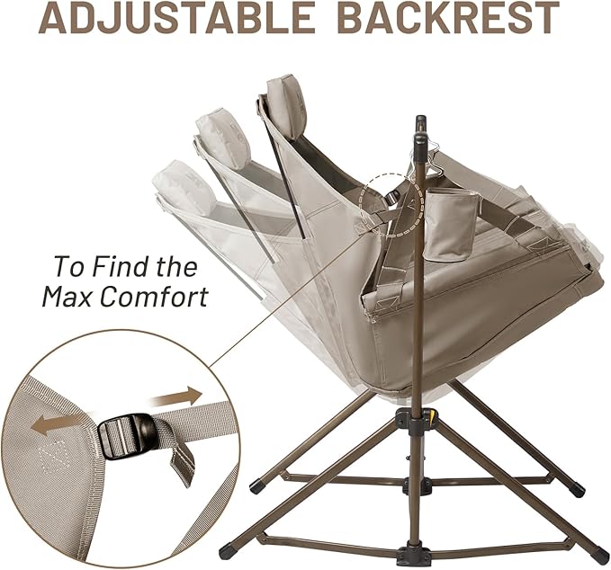 TIMBER RIDGE Hammock Camping Chair with Adjustable Backrest, Heavy Duty Folding Hammock Chair Supports 300lbs, Portable Hammock Chair for Camping, Travelling and Patio, Tan 2 Pack-VerdiqueGarden