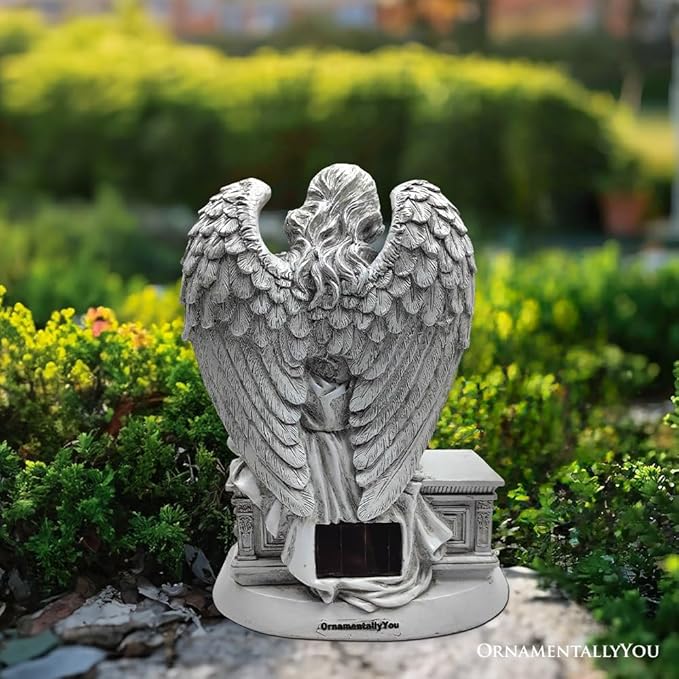 Spring & Summer-Themed Garden Statues – Adorable Outdoor Decor for Lawn, Patio & Porch (Guardian Angel Reading Book Garden Statue, 10" Solar Powered Angelic Outdoor Figurine)-VerdiqueGarden