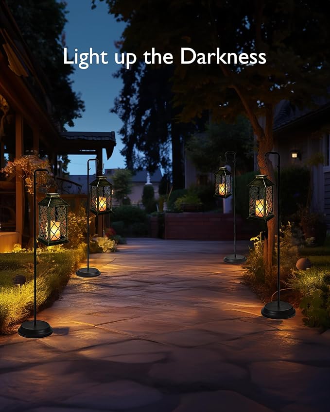 Homemory Solar Lanterns Outdoor Waterproof Hanging with Flickering Flameless Candles, 2 Pack Garden Outdoor Lantern Decorative for Patio Front Porch Backyard Balcony Cabin Outside (Bronze)-VerdiqueGarden