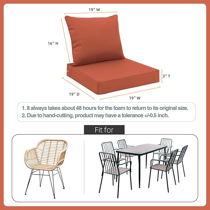 Favoyard Outdoor Seat Cushion Set 19 x 19 Inch Waterproof & Fade Resistant Patio Furniture Cushions with Removable Cover Deep Seat & Back Cushion with Handle and Adjustable Straps for Chair Sofa Couch-VerdiqueGarden