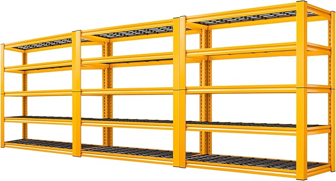 REIBII Garage Shelving Load 3000LBS, 5-Tier Storage Shelves, Adjustable Heavy Duty Metal Shelving Unit for Pantry, Basement, Warehouse, 72" H x 36" W x 16" D H, 3PC-VerdiqueGarden