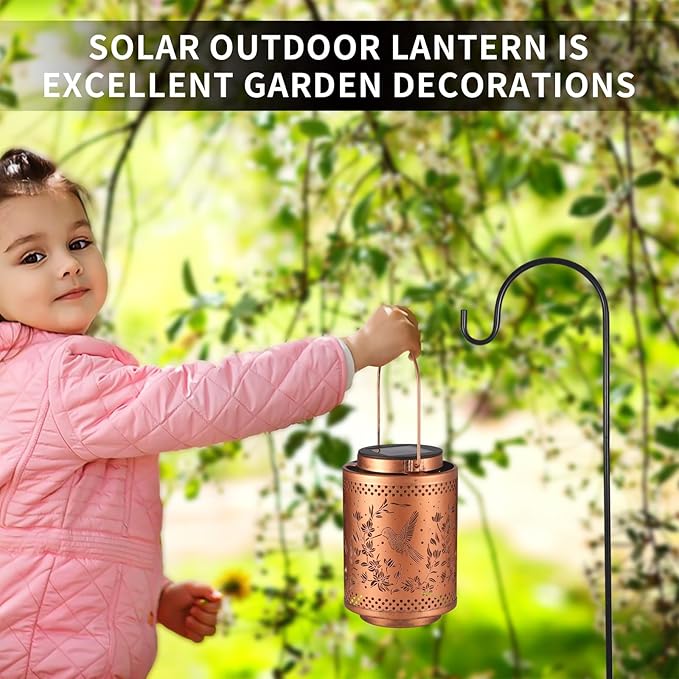 Hummingbird Solar Lanterns Garden Decor Birthday Mothers Day Gifts for Mom Women Metal Hanging Solar Lights Waterproof Outdoor Decoration for Outside LED Lanterns for Yard Lawn Patio Deals-VerdiqueGarden