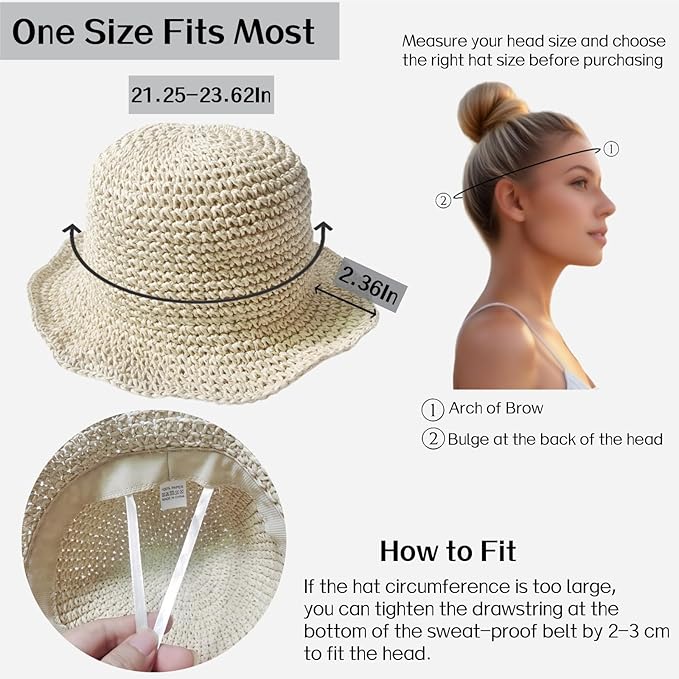 Womens Straw Beach Sun Hats, Foldable Packable Floppy Handmade Crochet Hats for Women,Large Summer Vacation Wide Brim Hat-VerdiqueGarden