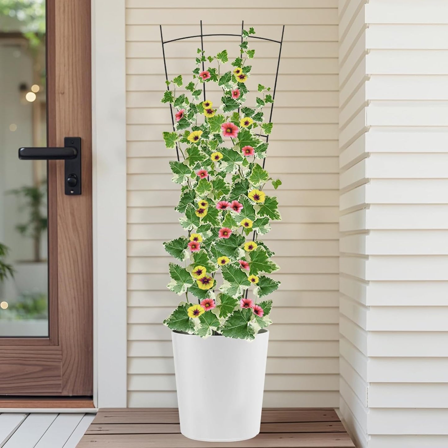 4 Pack 32'' Plant Trellis Indoor - Metal Trellis for Climbing Plants Indoor, Garden Trellis for Climbing Plants Outdoor Houseplants Flowers Vine Ivy, Fan Shape, Black-VerdiqueGarden