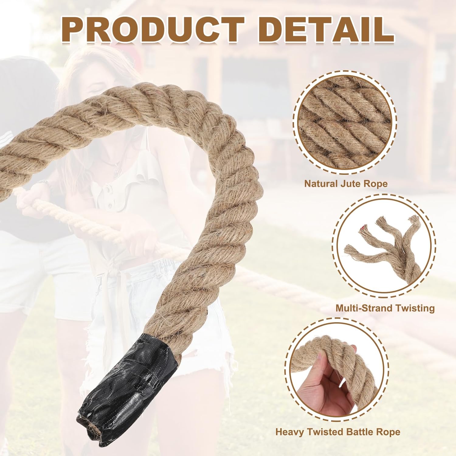 MECCANIXITY Jute Rope 1 Inch x 75ft, Thick Twine Rope Ropes Braided Jute Twine Natural Brown Burlap Cord String Heavy Twisted with Tapes for Decorative Crafts Railing Swing Tug of War-VerdiqueGarden