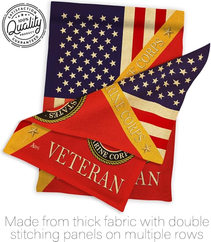 Home of Marine Corps Burlap Garden Flag - Set with Stand Armed Forces USMC Semper Fi United State American Military Veteran Retire Official House Banner Cemetery Yard Rememberance Veterans Day Gifts-VerdiqueGarden