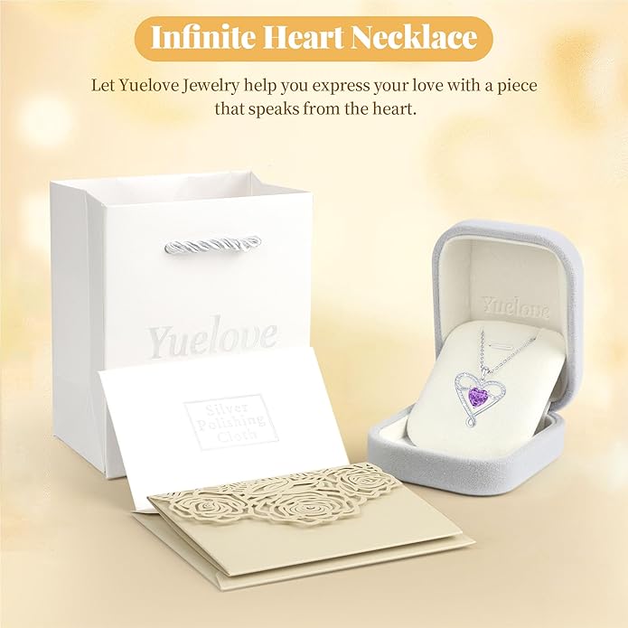 Infinity Necklace for Women, 925 Sterling Silver Heart Necklace with 5A Zircon, White Gold Plated Adjustable Chain, Gift for Valentine's Day, Birthday, Anniversary for Wife, Girlfriend, Mom