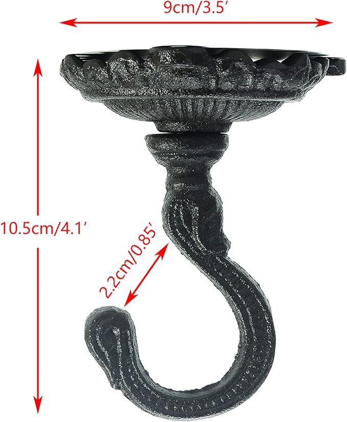 Sungmor 3PC Wall Mount Ceiling Hooks, Cast Iron Plant Bracket, Heavy Duty Plant Hook Hanger, Decorative Vintage Hooks for Hanging Planters, Bird Feeders, Lanterns, Wind Chimes-VerdiqueGarden