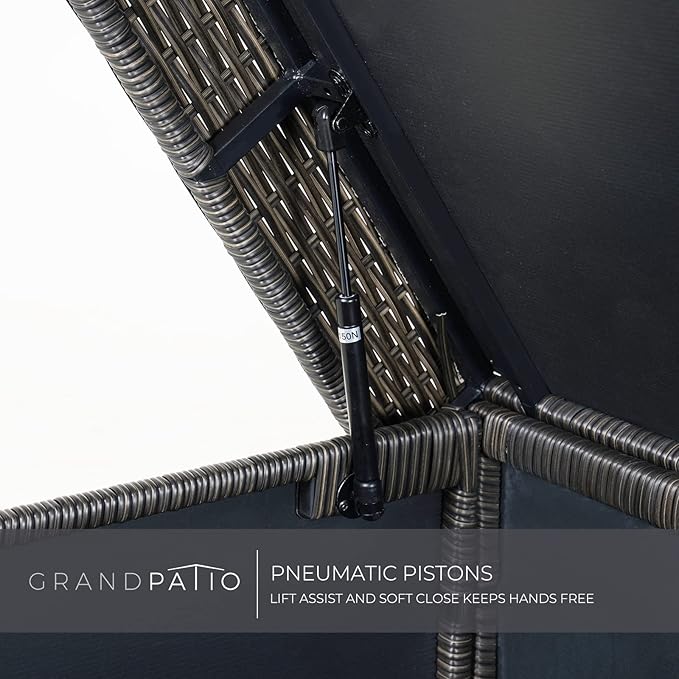 Grand patio 170 Gallon Storage Box, Dark Brown PE Wicker, Minimalist Style, Water Resistant, Flip Top, Smooth Wheels, for Patio Furniture Cushions, Garden Tools, Pool Accessories-VerdiqueGarden