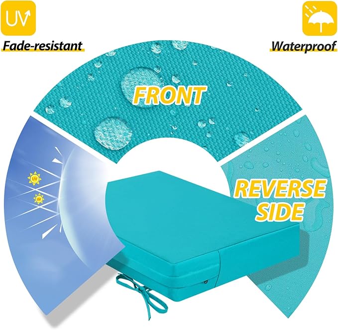 AAAAAcessories Outdoor Seat Cushions for Chairs, Waterproof, Fade-Resistant Patio Furniture Replacement Cushions, 18.5" x 16" x 3", Set of 4, Turquoise-VerdiqueGarden