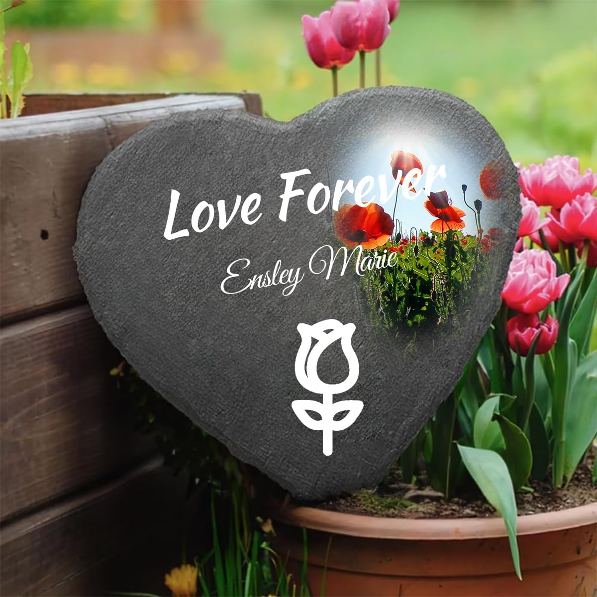 Custom Photo Garden Stones Personalize with Any Message and Pattern, Desgin Heart Shaped Memorial Stones Welcome Stones 6x6 for Housewarming,Memorial Gifts and Special Day Gifts-VerdiqueGarden