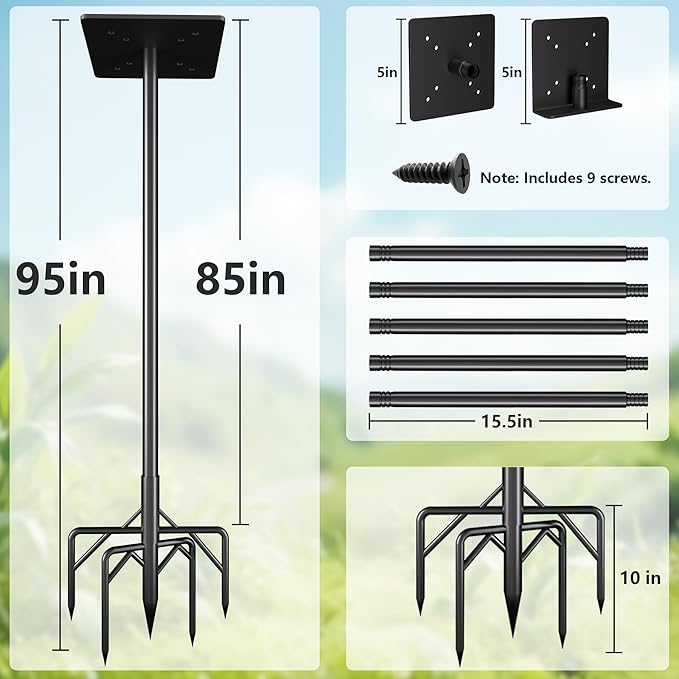 Bird Feeder Pole Stand,95 Inch Bird House Pole for Outdoors Heavy Duty,5 Base Prongs Adjustable Birds Feeder Stand for House-VerdiqueGarden