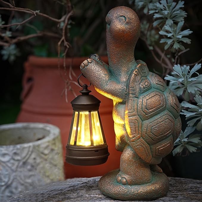 Turtle Solar Powered Outdoor Garden Statue, Resin Turtle Statue with Solar Light Lantern, Decorative Lawn, Yard Outdoor Turtle Decoration. Unique Home Decoration, Gifts for Women-VerdiqueGarden