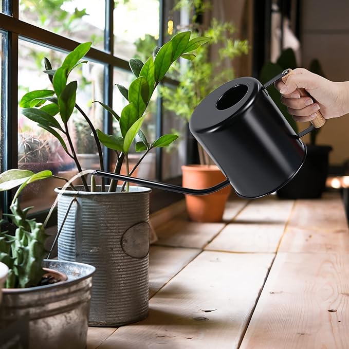 1.5 Liter Black Watering Can for Indoor Plants, House Plants, Flower Watering, Outdoor Plants - Small Metal Watering Can with Long Spout-VerdiqueGarden