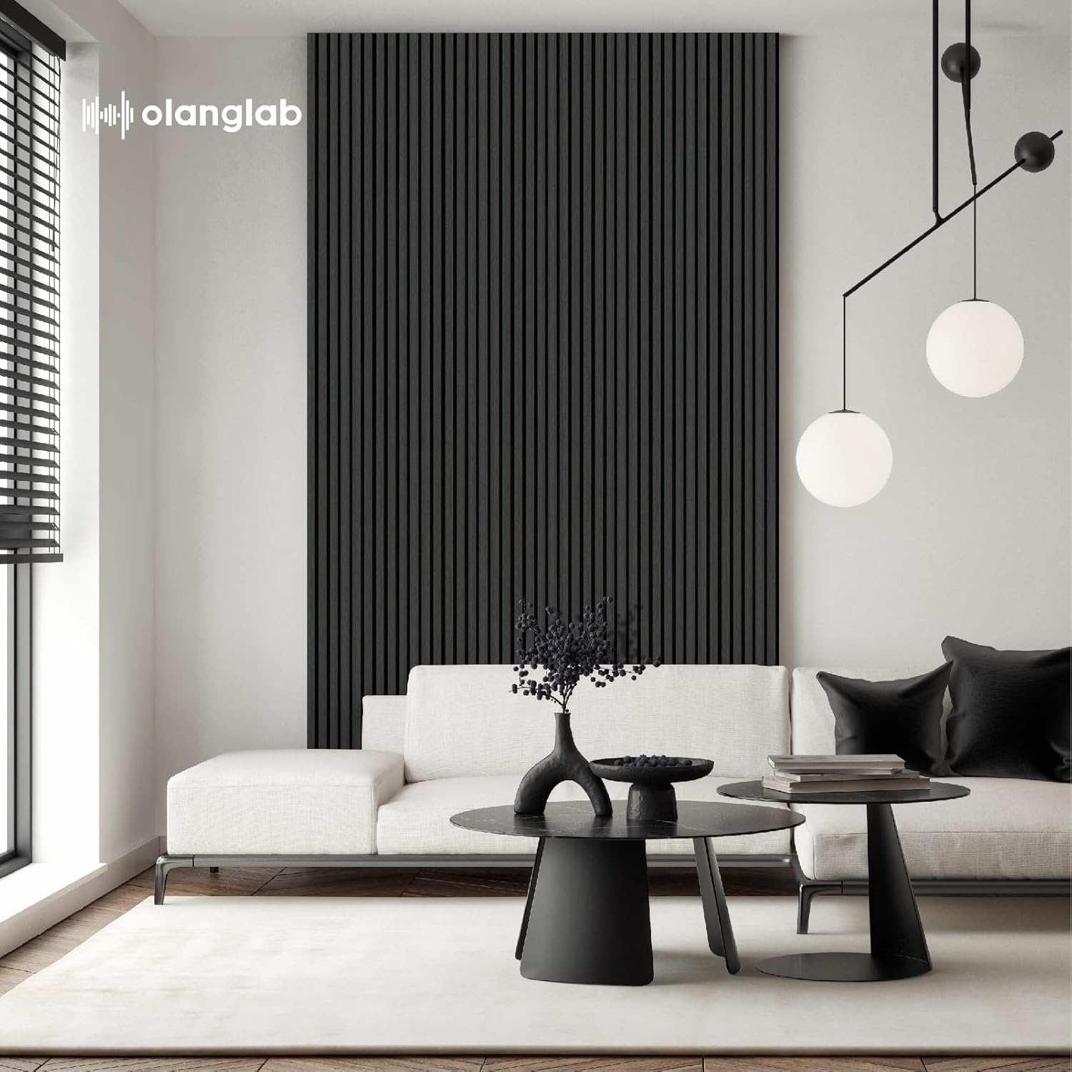 Olanglab Wood Slat Wall Panels, Wooden Acoustic Wall Panels, 94.5"x12.6" Each 3D Wall Panels for Interior Wall Decor, 4 Pack in Total 94.5"x50.4" (Matte Black)-VerdiqueGarden