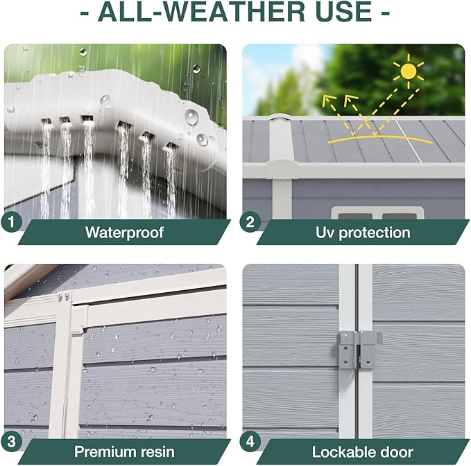 Storage Shed Plastic Outdoor Storage Shed Waterproof Container House with Lockable Door and Transparent Window for Garden, Lawn, Backyard, Patio (6x4FT)-VerdiqueGarden