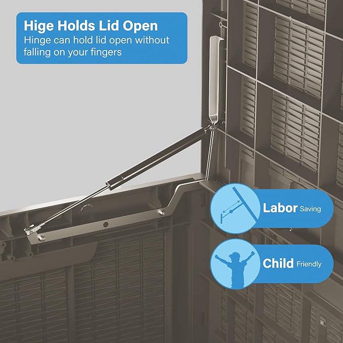 Multi-Functional 100 Gallon Patio Storage Bench - Waterproof Outdoor Deck Box & Storage Cabinet, Lockable Resin Chest for Pool/Garden Accessories, UV-Resistant, Weathered Grey-VerdiqueGarden