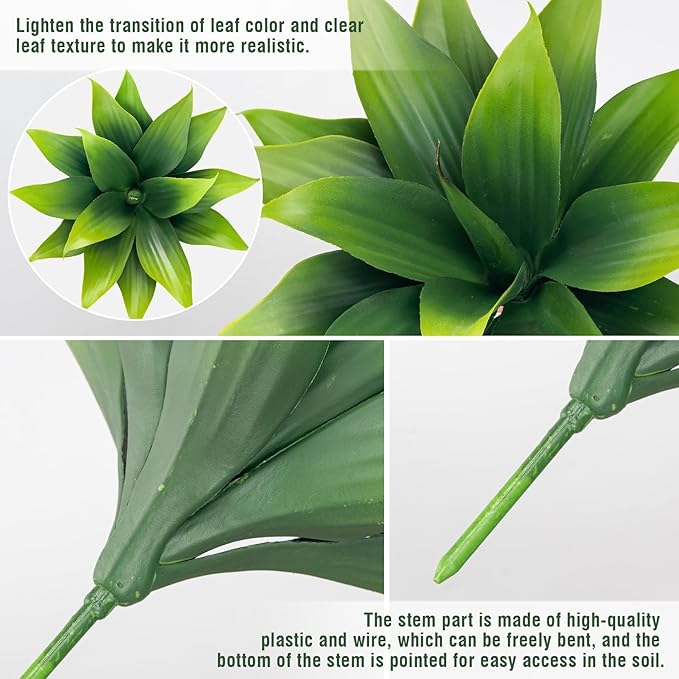 Fake Plants Artificial Agave Plants,Large UV Resistant Fake Agave Planters for Indoor and Outdoor Decorating Tropical Plant Succulents Greenery Indoor Decor((2Pack Light Green) 13.8"-VerdiqueGarden