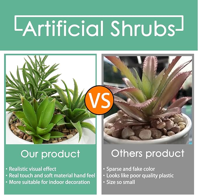 Hollyone Large Artificial Succulents Plants Faux Succulents in Pots Fake Succulent Plastic Potted Plants with White Ceramic Pot for Home Decor Office Desk Bathroom Shelf Living Room Decoration-VerdiqueGarden