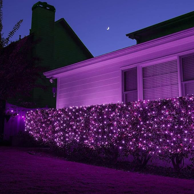 HISHINY Halloween Lights Outdoor,100LED 5ftx5ft Purple Net Lights with Connectable, Waterproof,UL Certified and Durable Green Wire Design for Bushes,Trees, Outdoor Indoor Party Decorations(Purple)-VerdiqueGarden