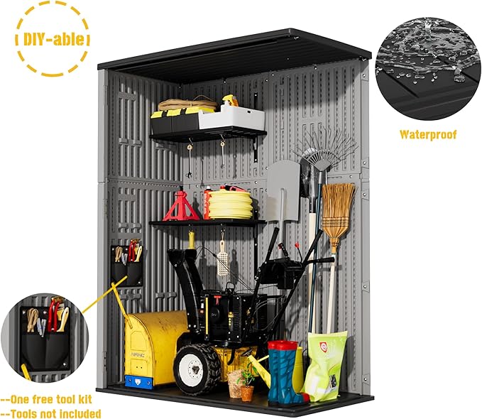 Outdoor Storage Shed Waterproof,Resin Storage Sheds Outdoor with Floor,Outdoor Storage Cabinet for Garage Storage, Pool Storage, Bike, Garden (57Cu.ft)-VerdiqueGarden