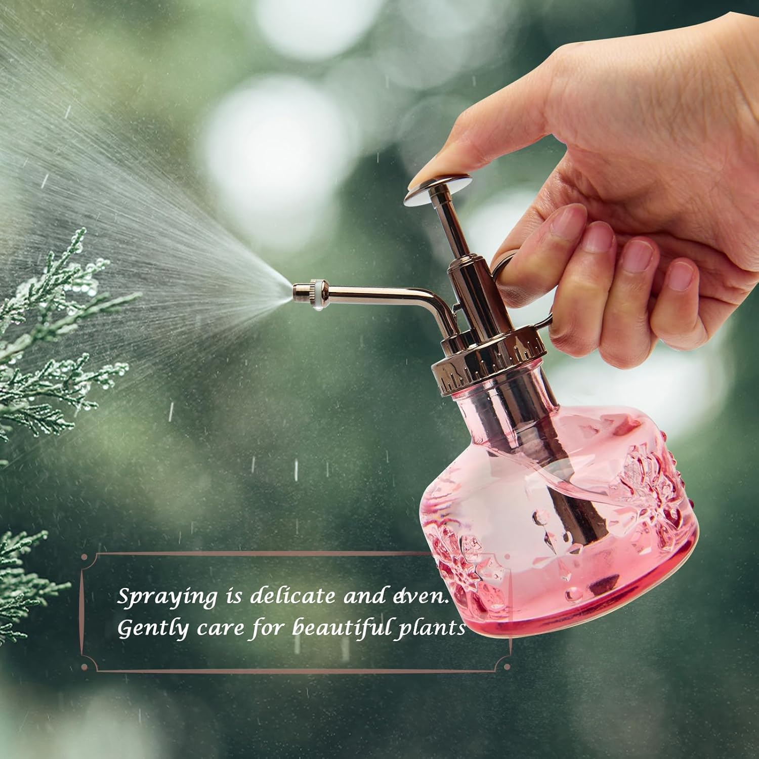 XXXFLOWER Glass Plant Mister Spray Bottle for Indoor Plant Spritzer Succulent Watering Bottle Tall Vintage Style with Bronze Plastic Top Pump-VerdiqueGarden