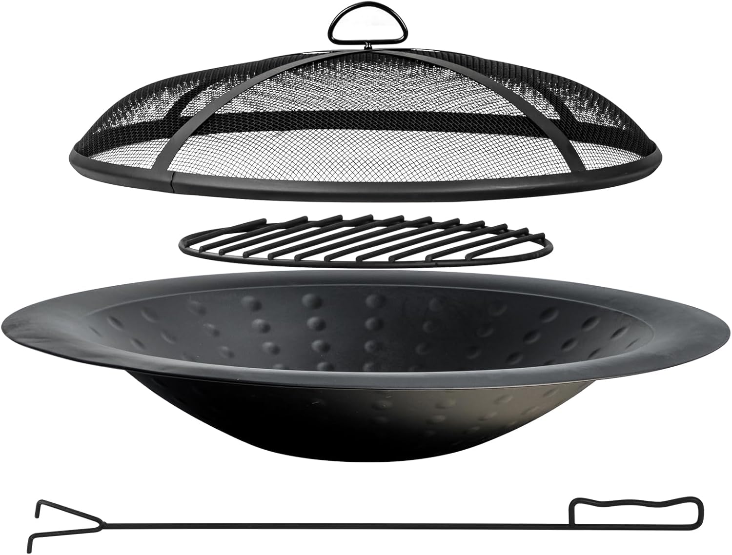 35 inch Steel Fire Bowl for DIY or Replacement Existing Fire Pits, Wood Burning Fire Pit Bowl with Spark Screen &Fire Poker, Fireplace for Backyard, Porch, Deck, Camping, BBQ (Circle Dot)-VerdiqueGarden