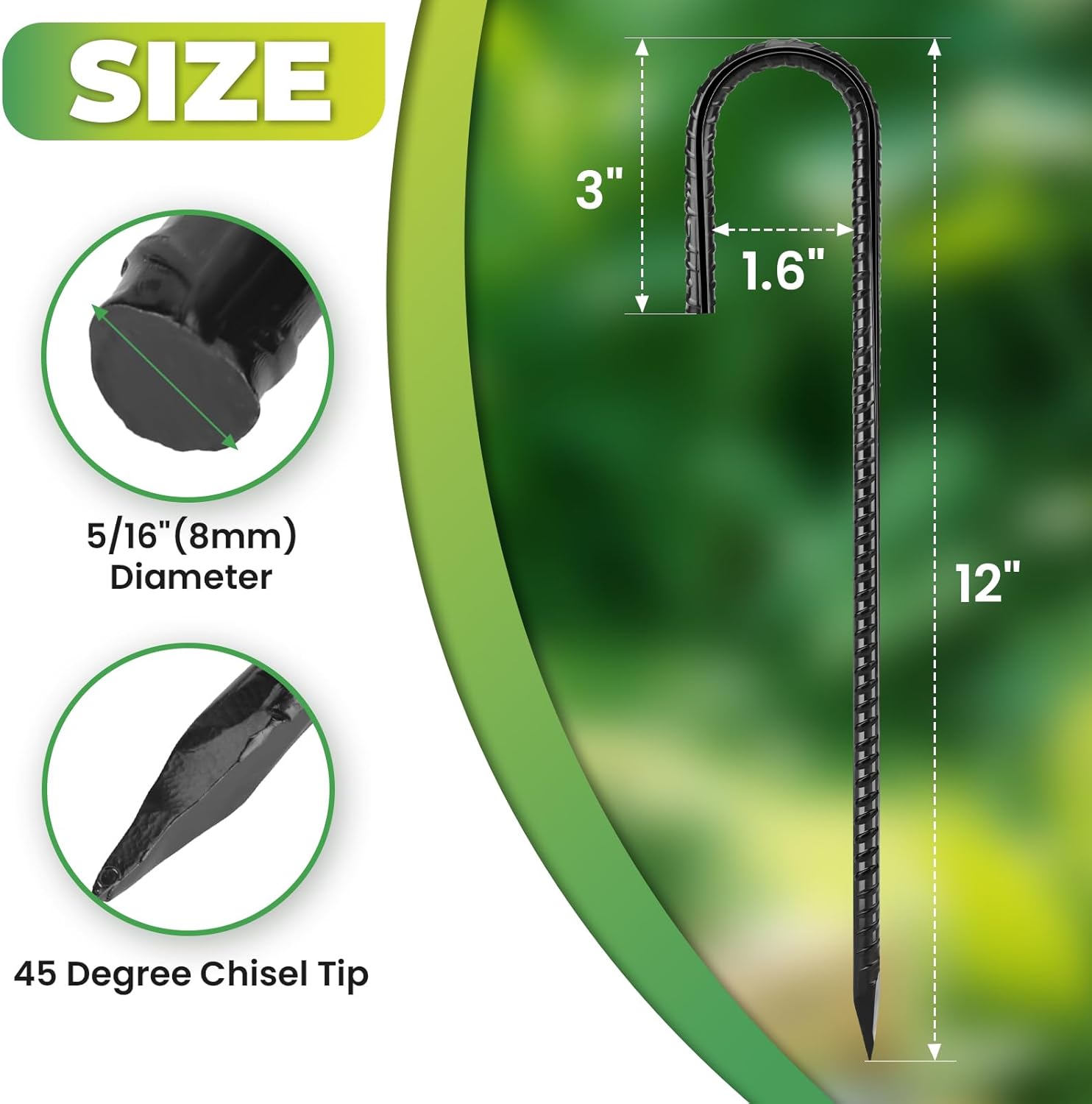 12 inches Ground Stakes 36-Pack J Hook Rebar 5/16" Diameter Tent Stakes Heavy Duty Metal Stake for Outdoor Decorations, Yard Inflatables and Chain Link Fence-VerdiqueGarden