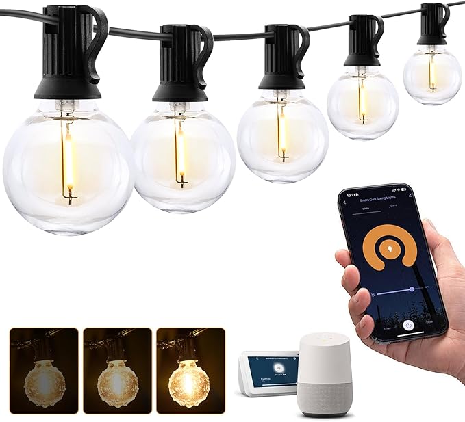 XMCOSY+ Patio Lights, Smart 50Ft Outdoor String Lights with 25 Dimmable G40 Globe Bulbs, APP Control, Work with Alexa, Connectable Waterproof LED Outdoor Light-VerdiqueGarden