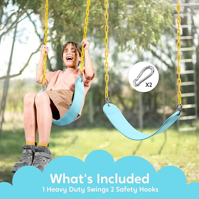 TURFEE Swing for Outdoor Swing Set - Pack of 1 Seat Replacement Kit with Heavy Duty Chains - Backyard Swingset Playground Accessories for Kids (Blue 2)-VerdiqueGarden
