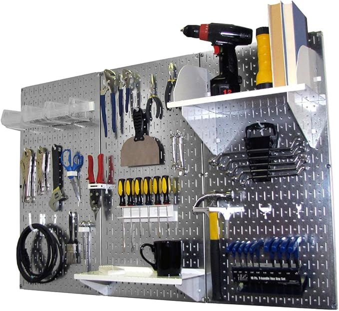 Wall Control Pegboard Organizer 4 ft. Metal Pegboard Standard Tool Storage Kit with Galvanized Toolboard and White Accessories-VerdiqueGarden