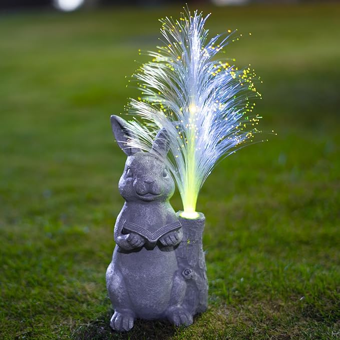 Solar Rabbit Garden Statue with Color-Changing LED Lights – Bunny Figurine for Outdoor Patio, Lawn, Yard & Balcony Decor, Perfect Gardening, Housewarming & Birthday Gifts for Women, Mom & Grandma-VerdiqueGarden