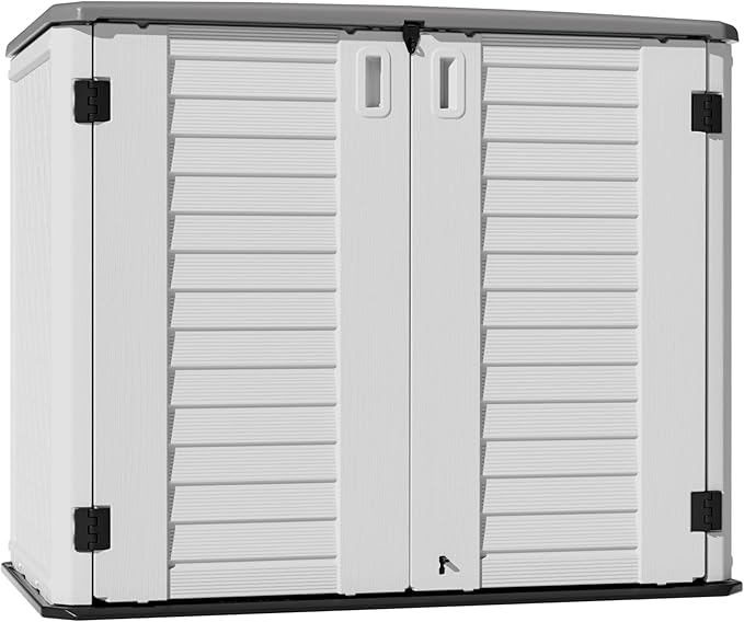 Outdoor Patio Storage Shed,Waterproof Horizontal Outdoor Storage Cabinet for Garbage Cans,Tools and Lawnmower Lockable(34 Cu.ft-Warm-White)-VerdiqueGarden