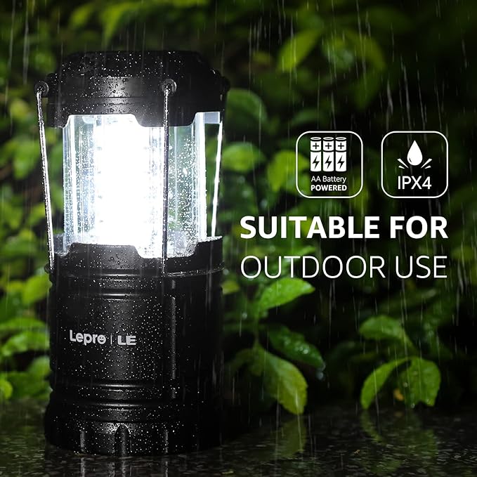 Lepro LED Camping Lanterns Battery Powered, Collapsible, IPX4 Water Resistant, Outdoor Portable Lights for Emergency, Hurricane, Storms and Outages-VerdiqueGarden