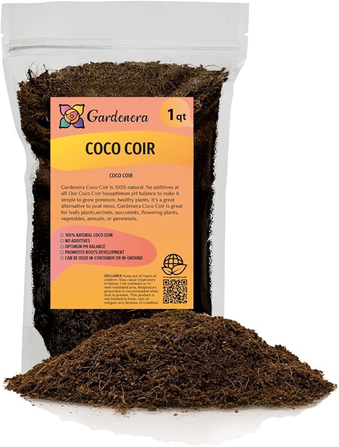Premium Organic Coconut Coir Mix for Home Gardening - All Natural Soil Amendment - PH Balanced and Double Washed Coco Coir by Gardenera (1 Quart Bag)-VerdiqueGarden