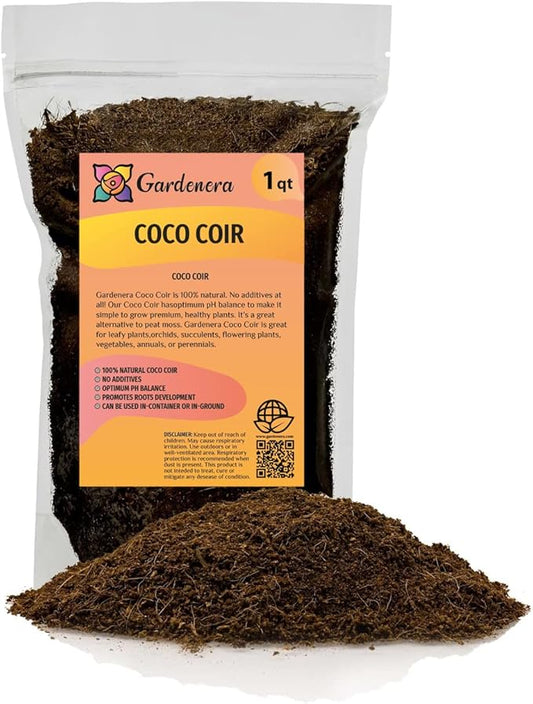 Premium Organic Coconut Coir Mix for Home Gardening - All Natural Soil Amendment - PH Balanced and Double Washed Coco Coir by Gardenera (1 Quart Bag)-VerdiqueGarden