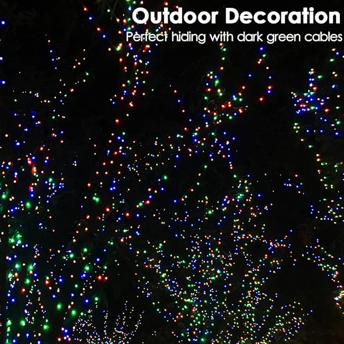 Christmas Light 1000 LEDs 336ft Green Cable Wire Fairy String Tree Twinkle Lights Plug in 12 Modes for Christmas Party, Outdoor, Garden, Wedding, Home Decoration (Multi Color)-VerdiqueGarden