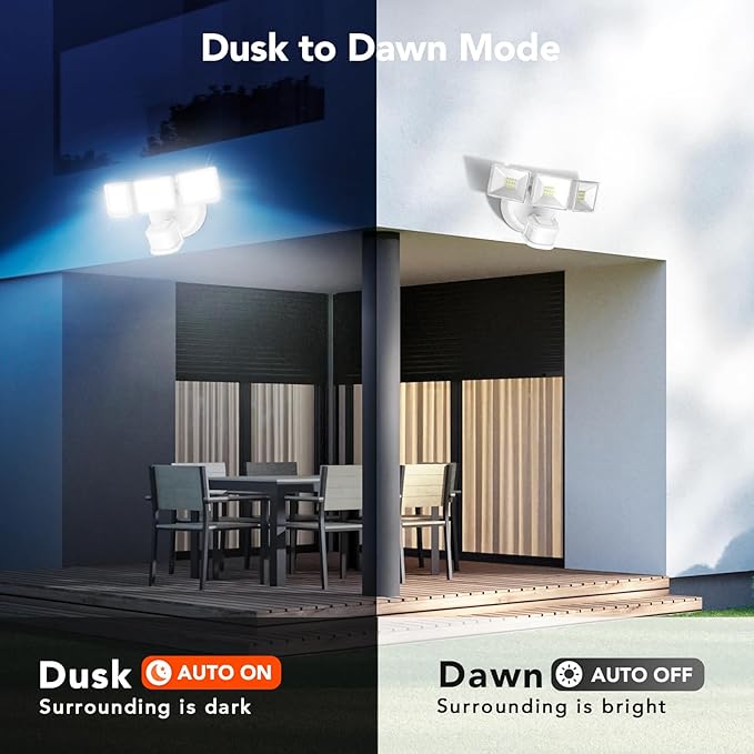 OREiN 2 Pack Motion Sensor Outdoor Lights, 4500LM/30W and 180°/50FT Big Motion Sensor, Dusk to Dawn Flood Lights Outdoor IP65 Waterproof 3 Modes LED Security Light for Garage, Yard, White (Hardwired)-VerdiqueGarden