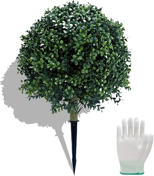 23.6 Inches Artificial Boxwood Topiary Ball Trees for Outdoor with Ground Spike, Faux Bushes UV Resistant Faux Greenery Shrubs, Fake Boxwood Plants for Indoor, Front Porch Decor, Garden, Yard-VerdiqueGarden