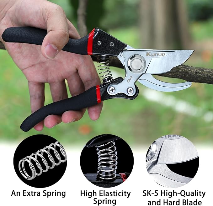 Kynup Pruning Shears for Gardening, Garden Shears Heavy Duty, Cutting Shears Pruners, Hedge Clippers, Rose Pruning Shears, Hand Clippers Gardening (Red Black)-VerdiqueGarden