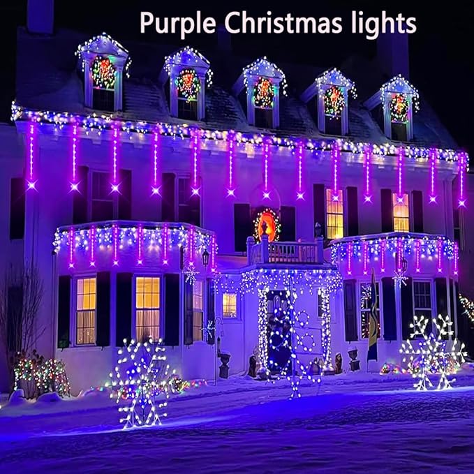 Aokudoni Halloween Decorations Outdoor, Upgraded 16inch/40cm Meteor Shower Rain Lights, Purple Icicle String Lights for Xmas Tree Decoration Holiday New Year Party, UL Plug-VerdiqueGarden