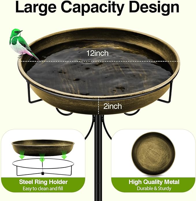 Daoeny 35In Metal Bird Bath for Outside, Vintage Bird Bath Bowl, Detachable Birdbath & Birdfeeder with 5 Prongs Base Stake, Bird Baths for Outdoors Garden Yard Lawn Decor (Antique Golden)-VerdiqueGarden