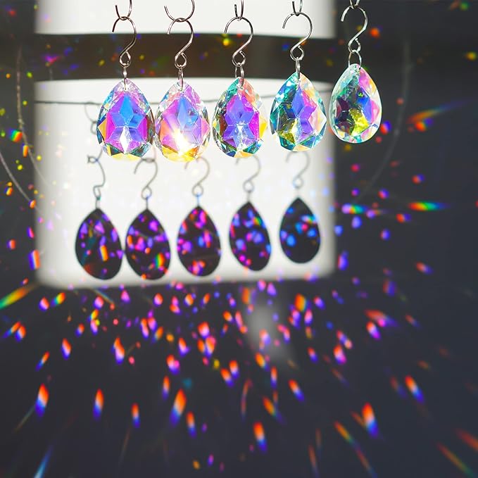 10pcs 38mm Suncatcher Crystal Teardrops Chandelier Parts,Chandelier Crystal Prisms Pendants with Hook,Hanging Crystals for Lamp Window Christmas Tree Decoration(AB Colors)-VerdiqueGarden