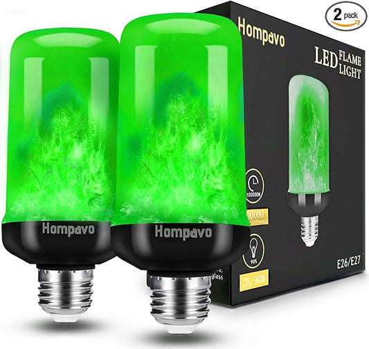 Hompavo 【Upgraded】 LED Flame Light Bulbs, Green Flickering Light Bulbs with Upside Down Effect, E26 Flame Bulb for Home Halloween St. Patrick's Day Christmas Decorations Indoor & Outdoor, 2 Pack-VerdiqueGarden