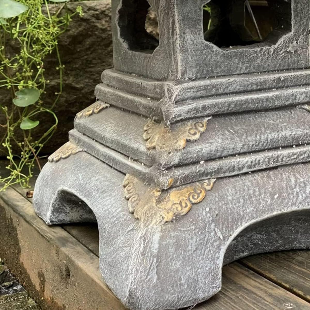 Outdoor Zen Garden Lantern - 2 Tier Pagoda Garden Statue, Stone Lantern, Japanese Style for Zen Lawn Garden Decoration and Christmas Ornament (Dark Gray)-VerdiqueGarden