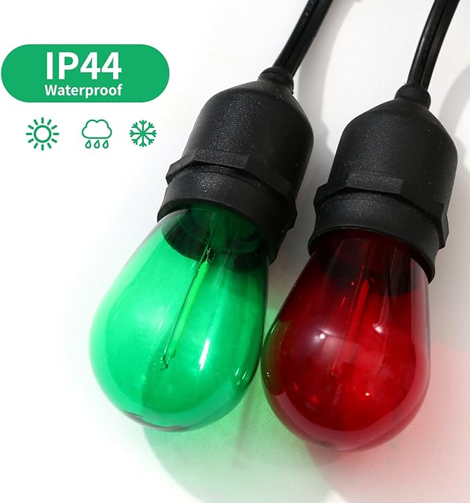Meconard S14 Colored LED String Light Bulbs,1 Watt Plastic Shatterproof Waterproof Outdoor Indoor Replacement Bulbs for Home Decor, E26 Medium Base, Red Green Light Bulbs, 15Pack-VerdiqueGarden