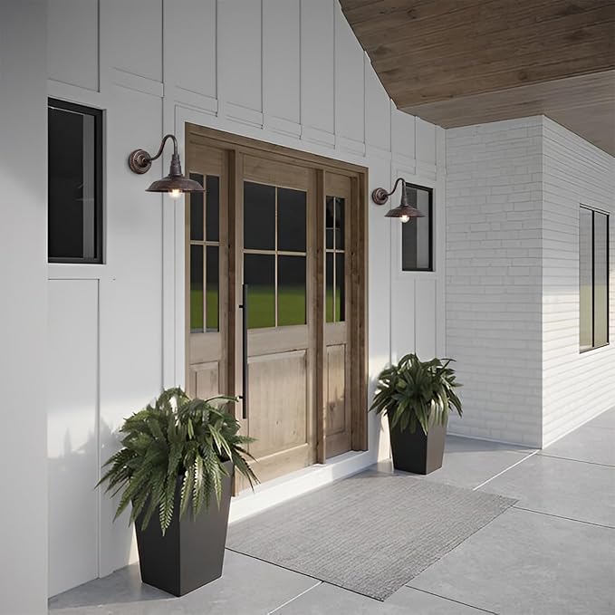 Outdoor Wall Light, 9.8" Iron Art Gooseneck Wall Lanterns, E26 Retro Barn Lights, Indoor and Outdoor Wall Mounted Lighting Waterproof Wall Sconce Light, for Porch, Garage-VerdiqueGarden