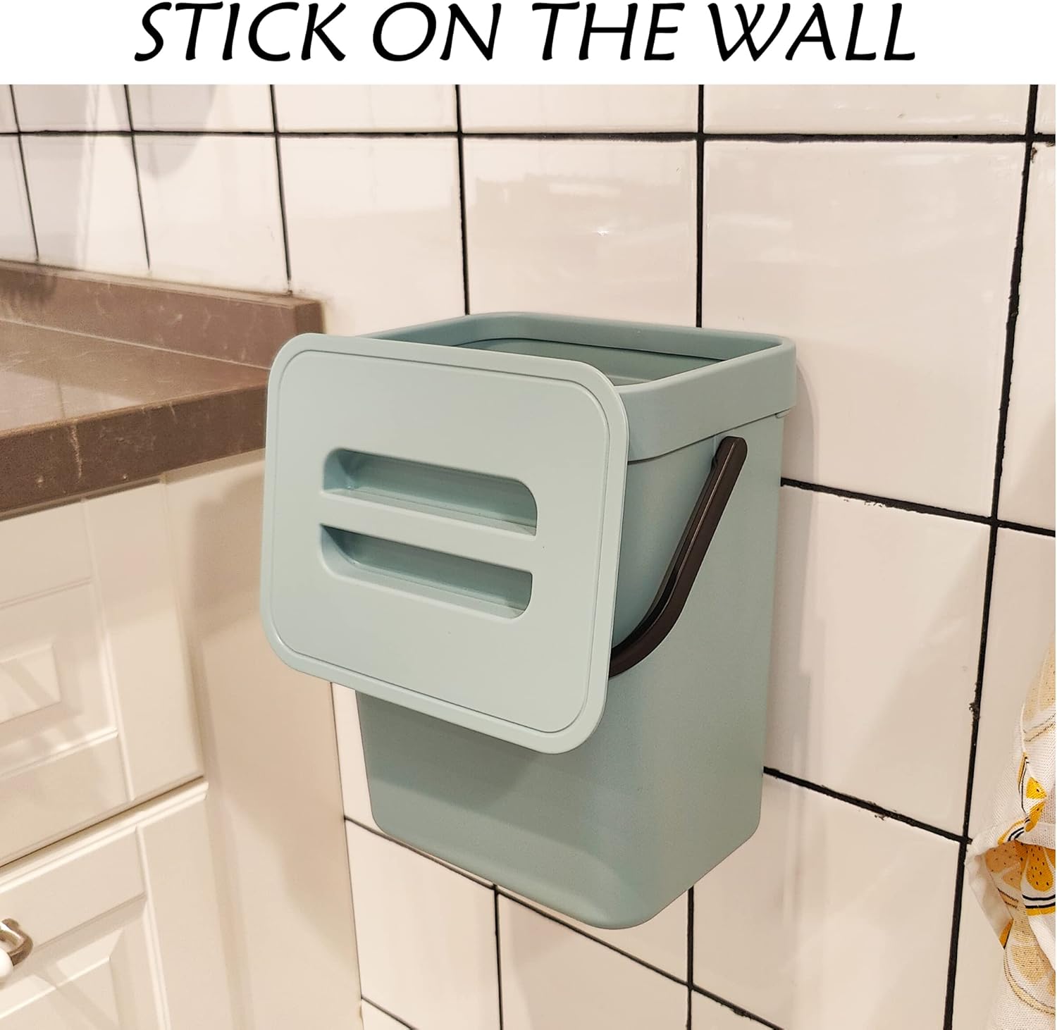 stonespace Compost Bin Indoor Kitchen Sealed, Mountable Compost Bucket, Hanging Food Waste Bin for Kitchen,1.3 Gallon/ 5L Blue-VerdiqueGarden